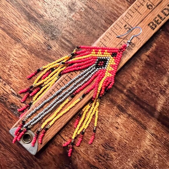 Hand Beaded Long Boho Fringe Earrings - Picture 4 of 6